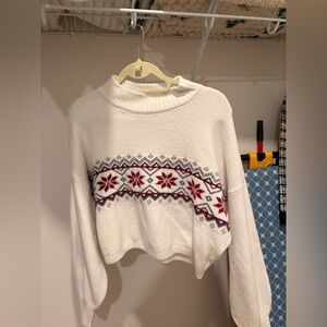 Hollister Cream and Red Geometric Sweater